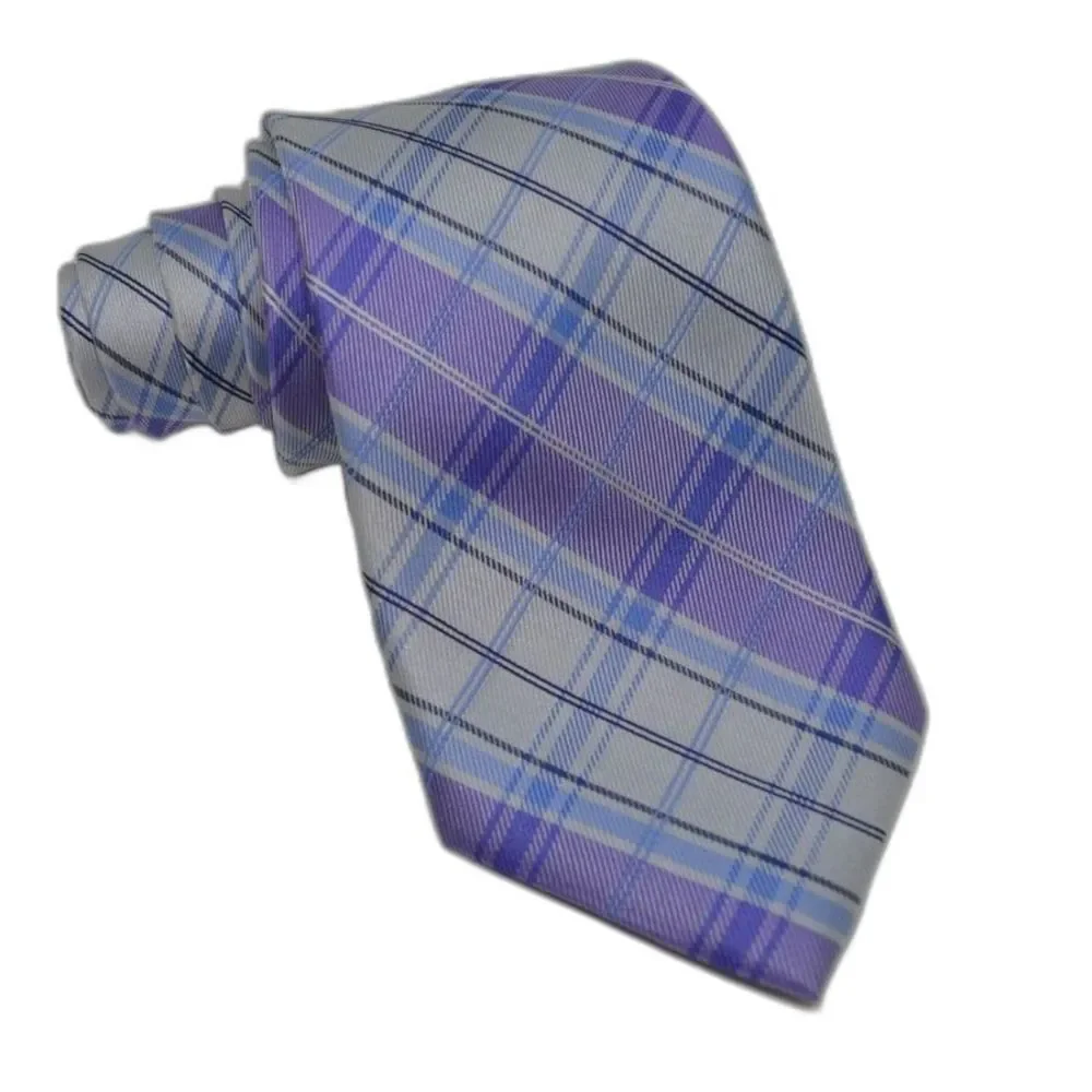 Nautica 100% Silk Plaid Purple Lavender Blue Beige Necktie Tie
